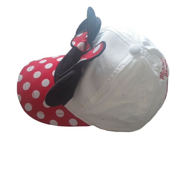 Disney Minnie Mouse Ball Cap Hat Childrens  White Red Black Bow Ears Adjustable - Picture 4 of 8